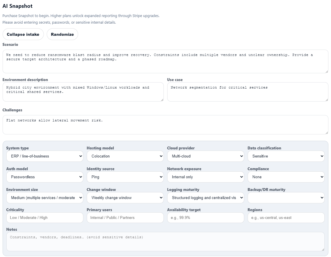 Populated Dyto intake with expanded fields